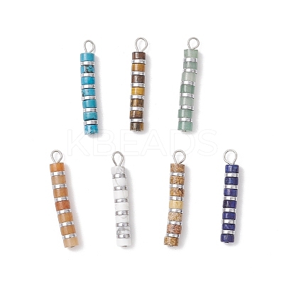 7Pcs 7 Styles Mixed Gemstone Disc Heishi Beaded Pendants PALLOY-JF04150-1