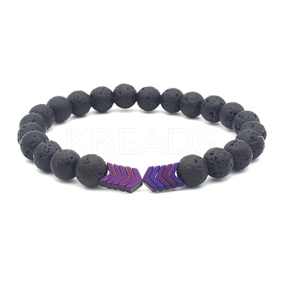 Natural Lava Rock & Electroplated Synthetic Non-magnetic Hematite Beads Stretch Bracelets GE0373-8-1