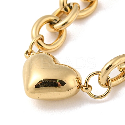 304 Stainless Steel Heart Liink Bracelet with Cable Chains BJEW-P308-01G-1