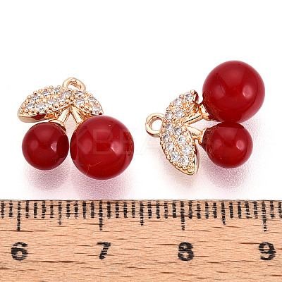 Brass Micro Pave Cubic Zirconia and Acrylic Pendants KK-T074-66KCG-1