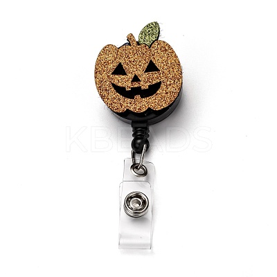 Halloween Pumpkin Glitter Powder Felt & ABS Plastic Badge Reel AJEW-I053-16-1