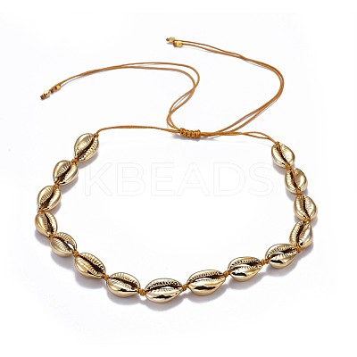Cowrie Shell Beads Necklaces with Nylon Thread Cord and Brass Beads NJEW-JN02406-1