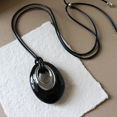 Brass Enamel Teardrop Pendant Adjustable Cotton Cord Long Necklaces for Women WGF87EC-01-1