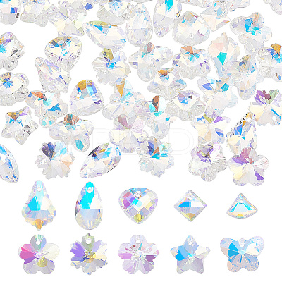 60Pcs 10 Style Faceted Glass Pendants GLAA-GA0001-62-1