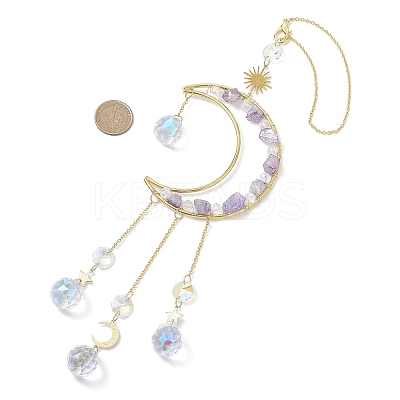 Nuggets Natural Quartz & Brass Moon Hanging Suncatchers HJEW-JM04253-01-1
