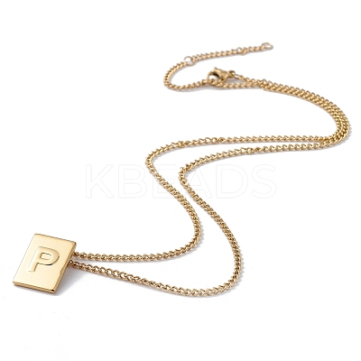 Stainless Steel Initial Letter Rectangle Pendant Necklace for Men Women LS-NJEW-E090-01G-16-1