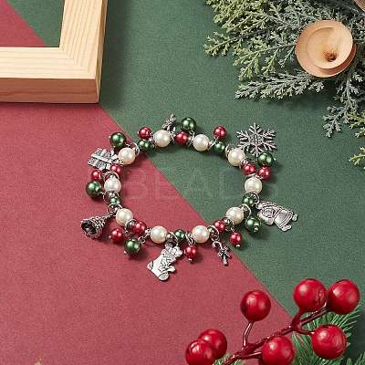 Glass Pearl Beaded Stretch Bracelet BJEW-TA00250-1