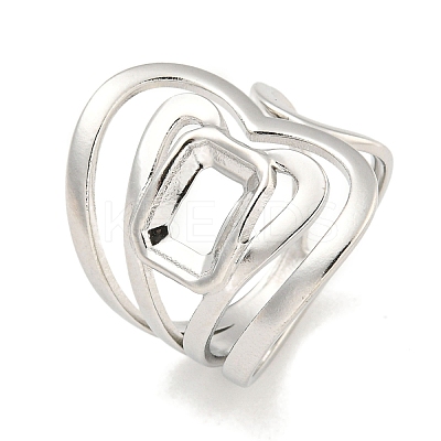 Non-Tarnish Hollow Heart 304 Stainless Steel Open Cuff Finger Rings for Women RJEW-P114-08P-1