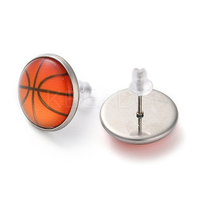 Sport Balls Glass & 304 Stainless Steel Stud Earrings for Women EJEW-H005-01P-03-1