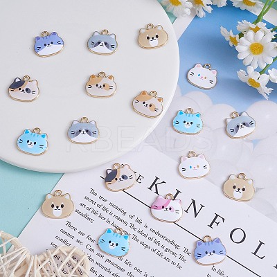 24Pcs 8 Styles Alloy Enamel Pendant Cute Print Cat Head Pendant DIY Necklace Bracelet Pendant Earring Accessories JX584A-1