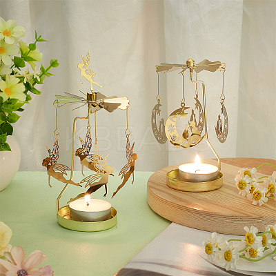 Fairy & Moon Stainless Steel Rotating Tealight Candle Holder DIY-FG0005-17G-1