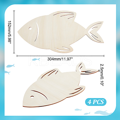 2Pcs Fish Unfinished Wood Cutouts Ornaments WOCR-WH0002-01-1