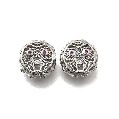 Brass Micro Pave Magenta Cubic Zirconia Beads KK-M318-44P-02-1