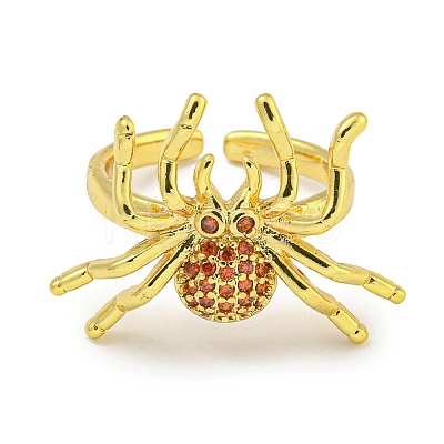 Rack Plating Brass Micro Pave Cubic Zirconia Spider Open Cuff Rings for Women RJEW-I104-24G-1