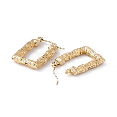 Ion Plating(IP) 304 Stainless Steel Rectangle with Bamboo Hoop Earrings for Women EJEW-G314-09G-1