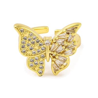 Butterfly Brass Micro Pave Cubic Zirconia Open Cuff Rings for Women RJEW-U003-26A-G-1