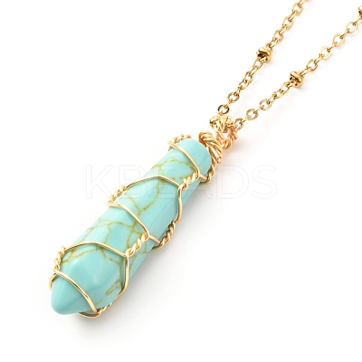Double Pointed Synthetic Turquoise Pendant Necklace NJEW-JN03720-01-1