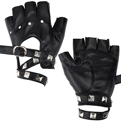 PU Leather Biker Punk Gloves with Belt AJEW-WH20816-051P-1