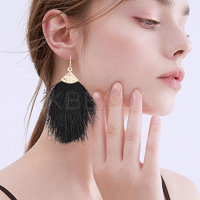 4 Pairs 4 Colors Polyester Tassel Dangle Earrings EJEW-AN0002-13-1