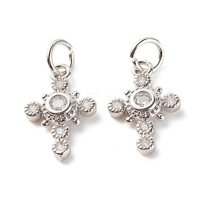 Brass Micro Pave Clear Cubic Zirconia Pendants ZIRC-P094-01P-RS-1
