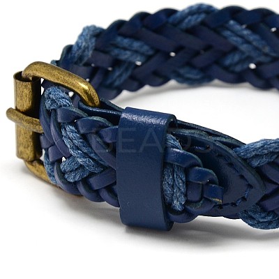 Trendy Unisex Casual Style Braided Hemp and Leather Wristband Bracelets BJEW-L268-M-1
