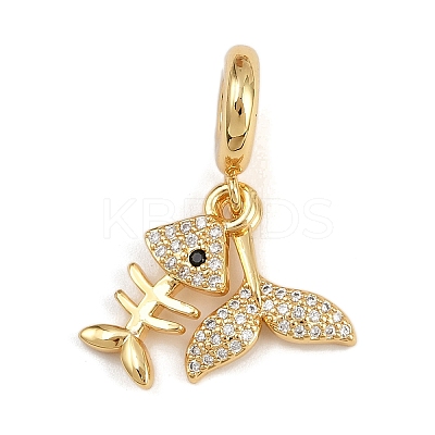 Brass Micro Pave Clear Cubic Zirconia European Dangle Charms KK-N271-42G-1