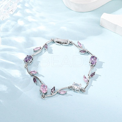 Brass Micro Pave Cubic Zirconia Link Bracelets for Women BJEW-H209-03P-1