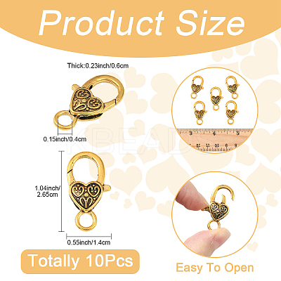 10Pcs Tibetan Style Heart Lobster Claw Clasps FIND-YW0009-77AB-1