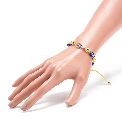 Evil Eye Resin Bead & Hamsa Hand Alloy Rhinestone Braided Beaded Bracelets for Girl Women BJEW-JB08740-02-1