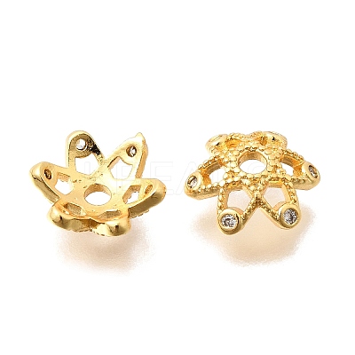 Brass Micro Pave Clear Cubic Zirconia Bead Caps KK-G600-21G-1