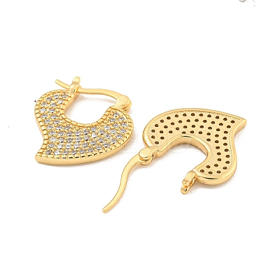 Heart Brass Pave Clear Cubic Zirconia Hoop Earrings EJEW-M258-23G-1