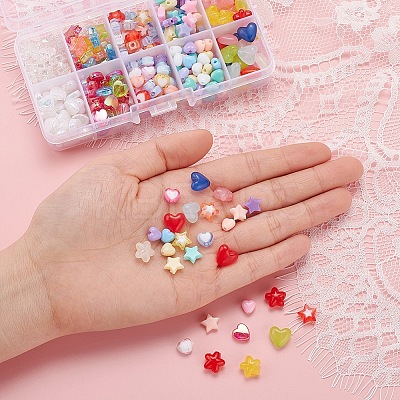 350Pcs 10 Style Transparent & Opaque Heart & Star Acrylic Beads TACR-YW0001-33-1