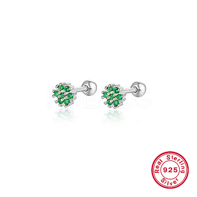 Anti-Tarnish Rhodium Plated Platinum 925 Sterling Silver Flower Stud Earrings TL5591-11-1