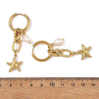 Ocean Theme 304 Stainless Steel Dangle Hoop Earrings EJEW-JE07357-1