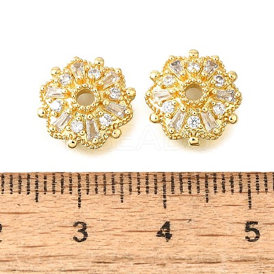 Flower Brass Micro Pave Clear Cubic Zirconia Bead Caps KK-V008-31G-1