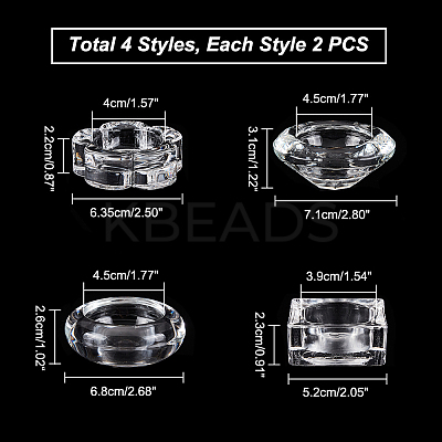 8Pcs 4 Style Glass Dappen Dish/Lid Bowl Cup Crystal Dish MRMJ-GA0001-15-1