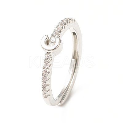 Clear Cubic Zirconia Initial Letter Adjustable Ring RJEW-C052-01P-C-1