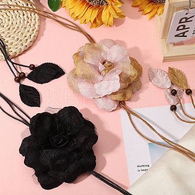 2Pcs 2 Colors Cloth Flower Wrap Waxed Cord Dress Belts for Ladies Decoration AJEW-CA0005-08-1