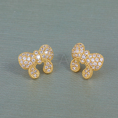 Elegant Brass Pave Clear Cubic Zirconia Bowknot Stud Earrings DH4416-1