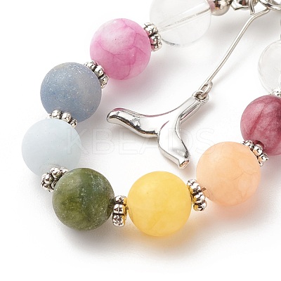 Natural Mixed Gemstone Braided Teardrop Dangle Earrings with Brass Whale Tail Charms EJEW-JE04951-02-1