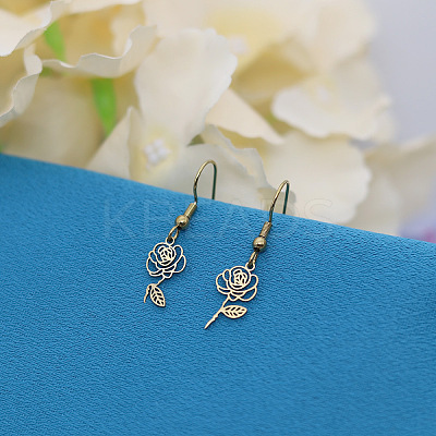 304 Stainless Steel Flower Dangle Earrings for Women WG1C9A6-01-1