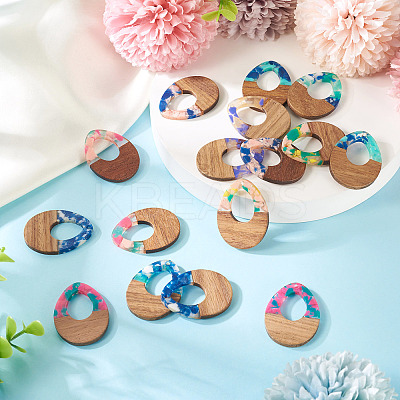 16Pcs 8 Colors Resin and Walnut Pendants FIND-TA0006-36C-1
