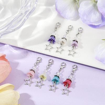 Flower ABS Plastic Pearl & Alloy Star Pendant Decorations HJEW-JM03132-1