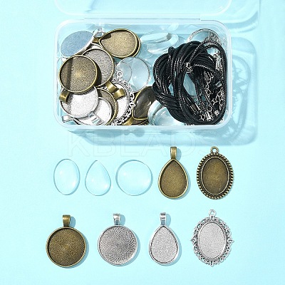 DIY Blank Dome Alloy Glass & Waxed Cord Necklace Making Kits DIY-FS0007-65-1