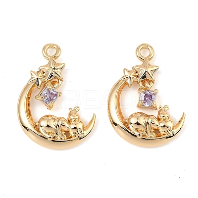 Brass Micro Pave Cubic Zirconia Pendants KK-C155-19G-01-1