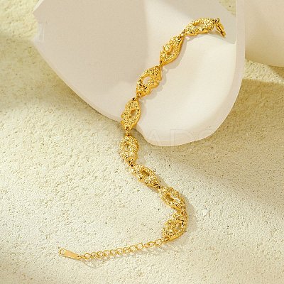 304 Stainless Steel Textured Link Bracelets for Women BJEW-D303-01G-1