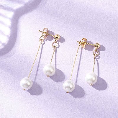 304 Stainless Steel Shell Pearl Round Bead Tassel Stud Earrings EJEW-JE06662-1