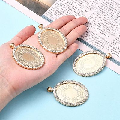Oval Alloy Rhinestone Big Pendant Cabochon Settings ALRI-T356-01KCG-1