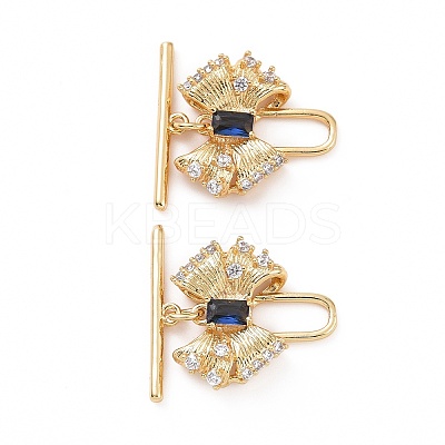 Brass Pave Medium Blue Cubic Zirconia Toggle Clasps KK-E068-VC191-1