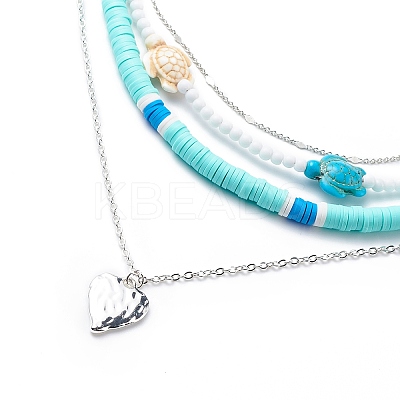 4Pcs 4 Style Alloy Heart Pendant Necklaces Set NJEW-JN04034-1